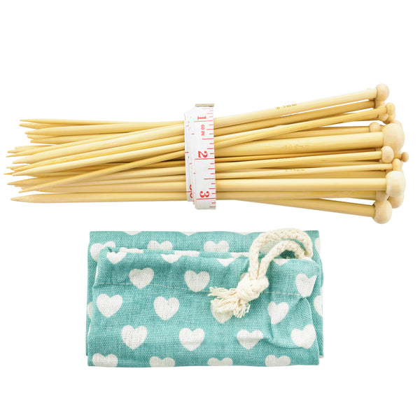 18 Pairs Smooth Bamboo Knitting Needles with Pouch